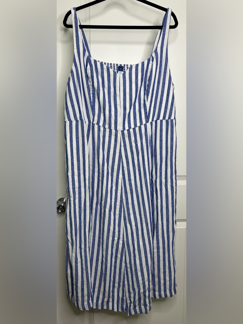Old Navy Blue and White Striped Linen Blend Midi Dress with Smocked Back Size 3X